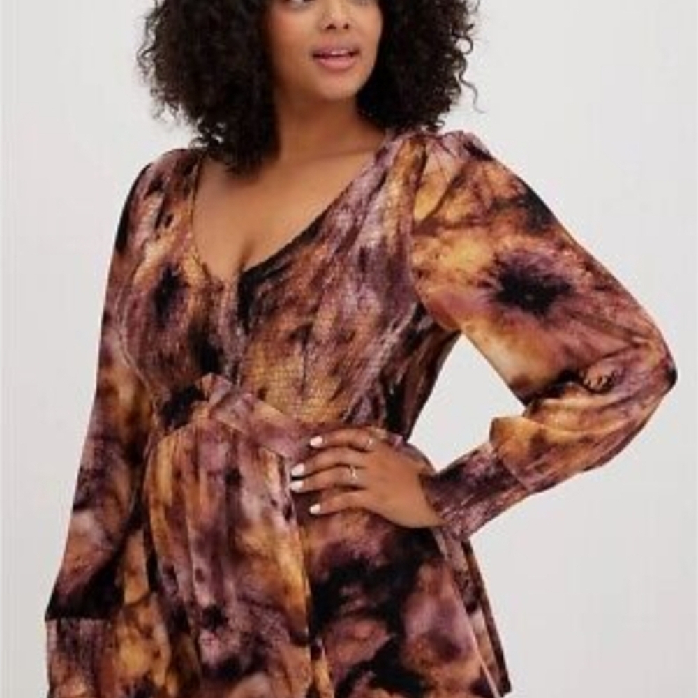 Torrid Women's Brown and Black Tie-Dye Blouse